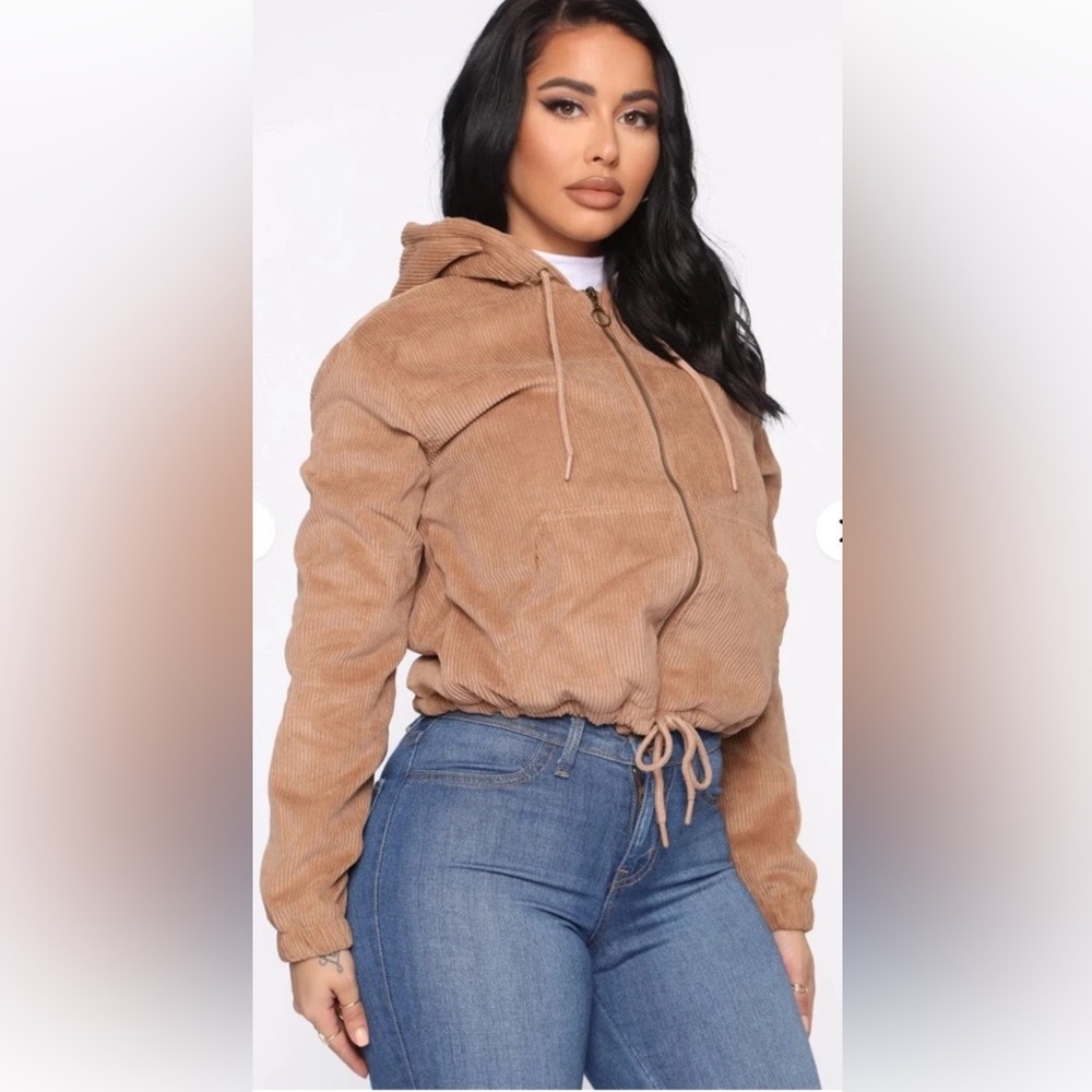 NWT Fashion Nova Alessandra Corduroy Bomber Jacket Tan Size S